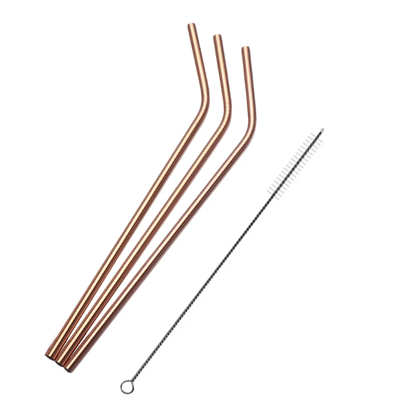 B-Rose gold 4pc 2 шт/4 шт многоразовые металлические трубочки для питья из цветной нержавеющей стали крепкая гнущаяся или вертикальная соломинка для напитков для кружек+ чистящая щетка - Цвет: B-Rose gold 4pc