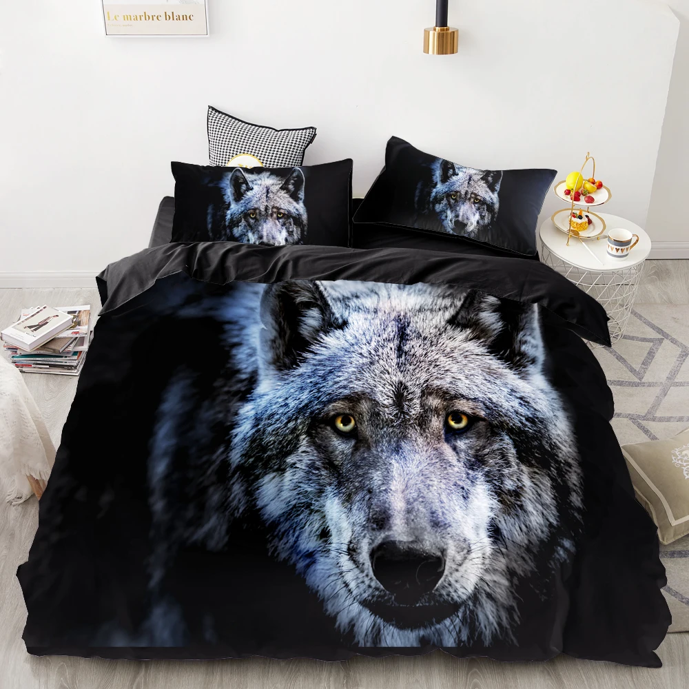 

3D Print Bedding Set Custom,Duvet Cover Set King/Europe/USA,Comforter/Quilt/Blanket Cover Set,Animal wolf Black Bedclothes