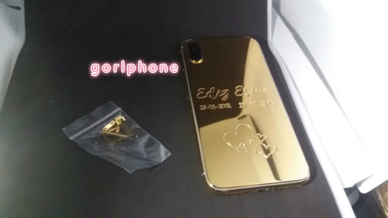 Золото 24ct позолоченный корпус телефона замена средняя Рамка для iPhone X задняя крышка, можно настроить логотип запроса сзади