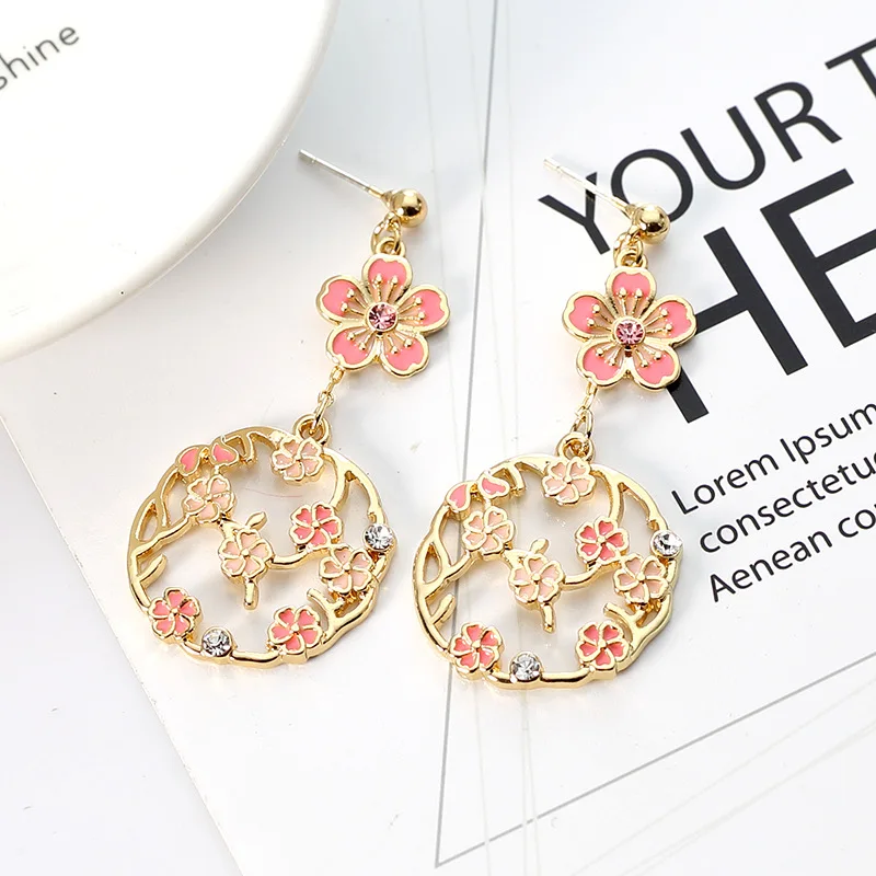 Преувеличены круглые розовые цветы длинные серьги для Для женщин пять лепестка