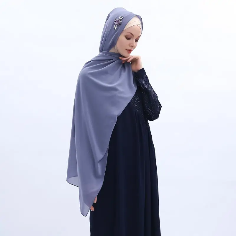 Шифоновый длинный хиджаб в мусульманском стиле стразы шарф головной платок шаль