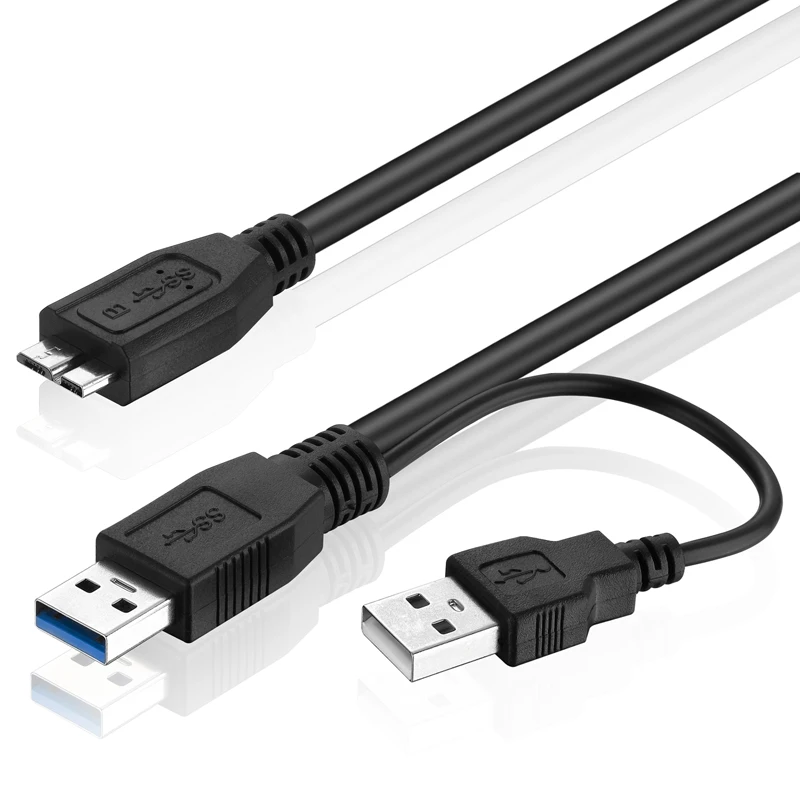 Bochara Micro USB 3,0 с usb-питанием кабель для передачи данных папа-папа Супер Скоростной Y сплиттер 2 в 1 кабель для передачи данных для HDD 60 см 100 см