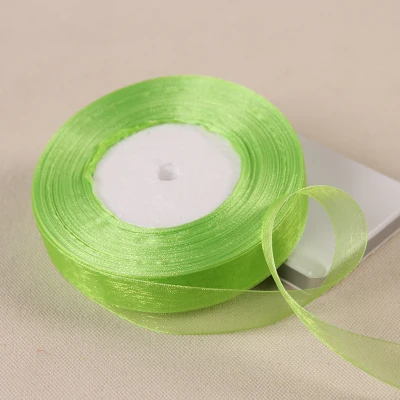 Lime Green 50 ярдов/рулон) лента из органзы для украшения, подарочная упаковка, рождественские ленты 9/12/15/19/25/38 мм - Цвет: Lime Green