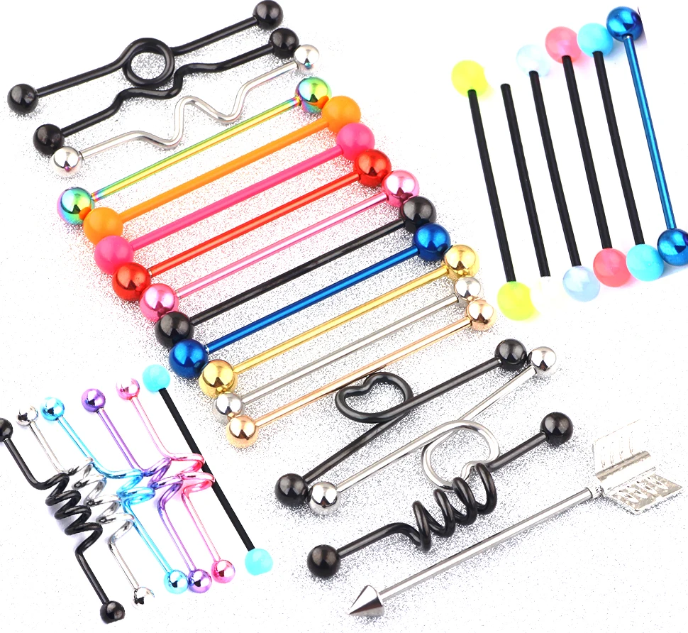 Стальные Серьги TIANCIFBYJS для пирсинга, промышленные серьги для пирсинга, штанга 14 г для хряща уха, завитка ушной раковины, длинные штанги в стиле панк, ювелирные изделия для ушей, гвоздики Стальные Серьги TIANCIFBYJS для пирсинга, промышленные серьги для пирсинга, штанга 14 г для хряща уха, завитка ушной раковины, длинные штанги в стиле панк, ювелирные изделия для ушей, гвоздики