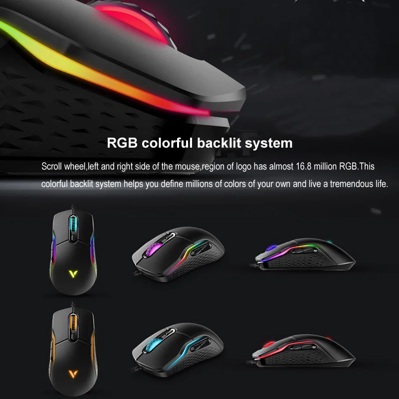 Rapoo Wired Gaming Mouse Mice 16000DPI 400IPS IR Optical Sensor VT Customizable Chip RGB Backlit 8 Programmable Keys Ergonomic