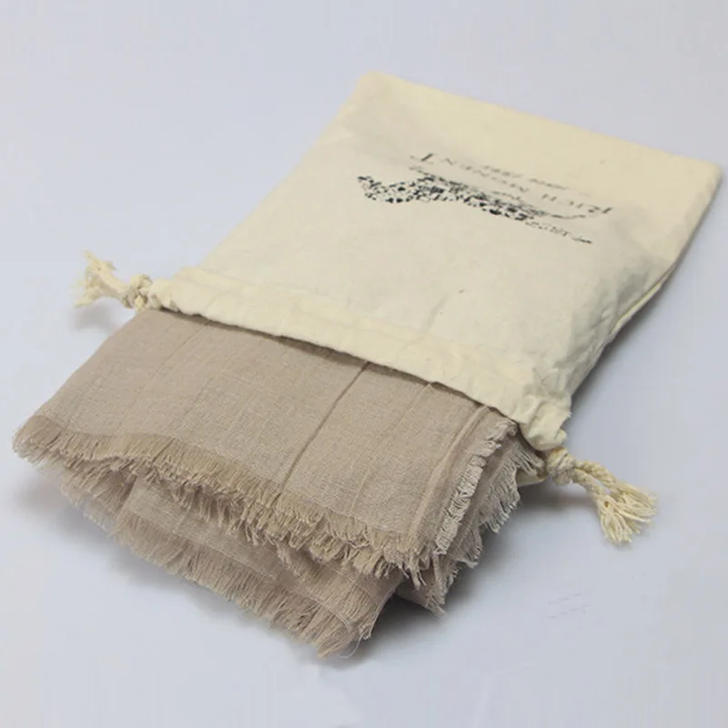 khaki ZFQHJJ 200x130 см Женский Большой Простой хлопковый шарф хиджаб женская льняная Пашмина кисточка Шарфы Шали Обертывания Большие размеры с сумкой - Цвет: khaki