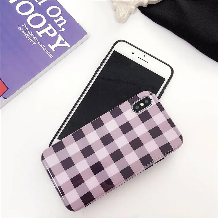 Gimfun Simple Purple Plaid Phone Case Gloss Pattered Soft Silicone for Iphone 6 6s 7 8 Plus X Full Prtotective Back Cover | Мобильные