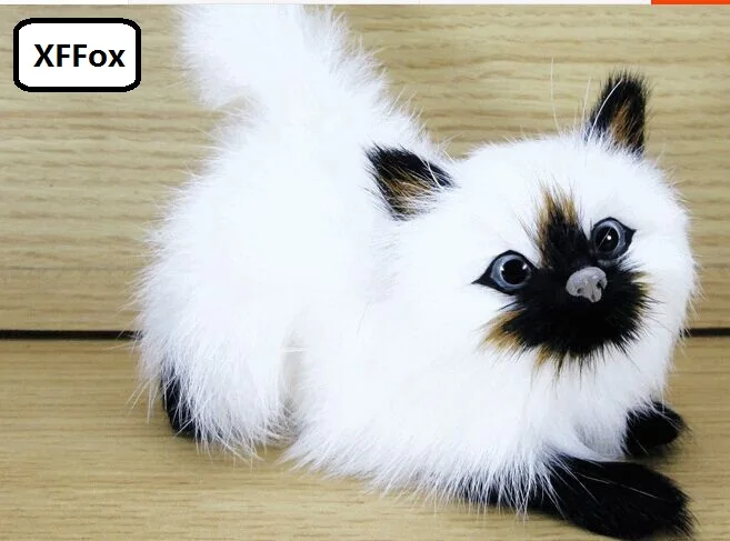 Милая реальная жизнь белая модель кошки пластиковые и меховые имитации черный рот кошка кукла подарок около 12x5x10 см xf1215