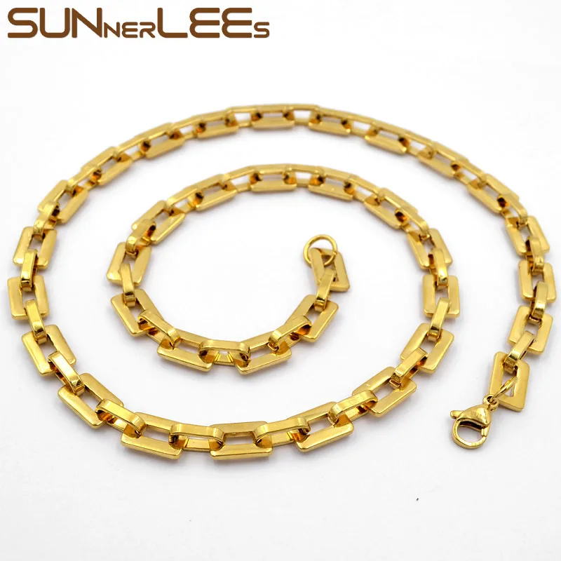 SUNNERLEES 316L ожерелье из нержавеющей стали 8 мм Геометрическая цепочка Золотая Мужская Женская Модная бижутерия подарок SC161 N