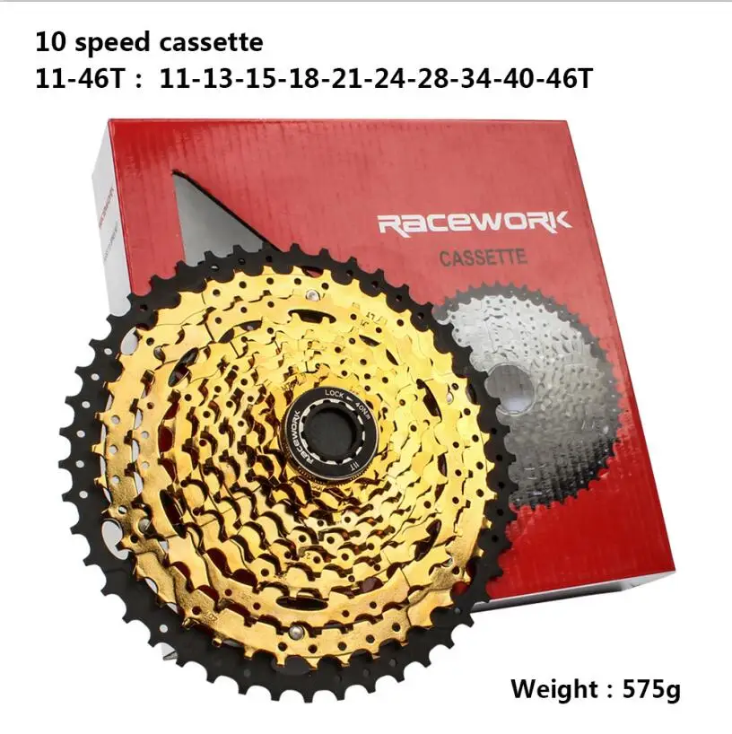 10S gold 11-46T RACEWORK 10/11/12 скоростная кассета 11-42 т 11-46T 11-50 т 11-52 т горный велосипед MTB велосипед Кассетный Маховик для Shimano Sram - Цвет: 10S gold 11-46T