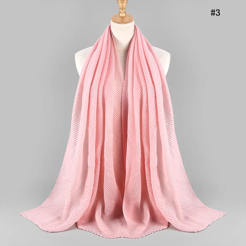 3 pink 10 шт./лот женский хлопковый гофрированный шарф простой хиджаб сплошной цвет плиссированные с рюшами морщинки длинные большие шарфы хиджабы - Цвет: 3 pink