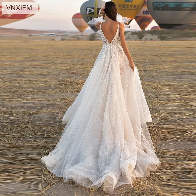 VNXIFM с открытой спиной линии пикантные Свадебные платья Спагетти ремень V шеи