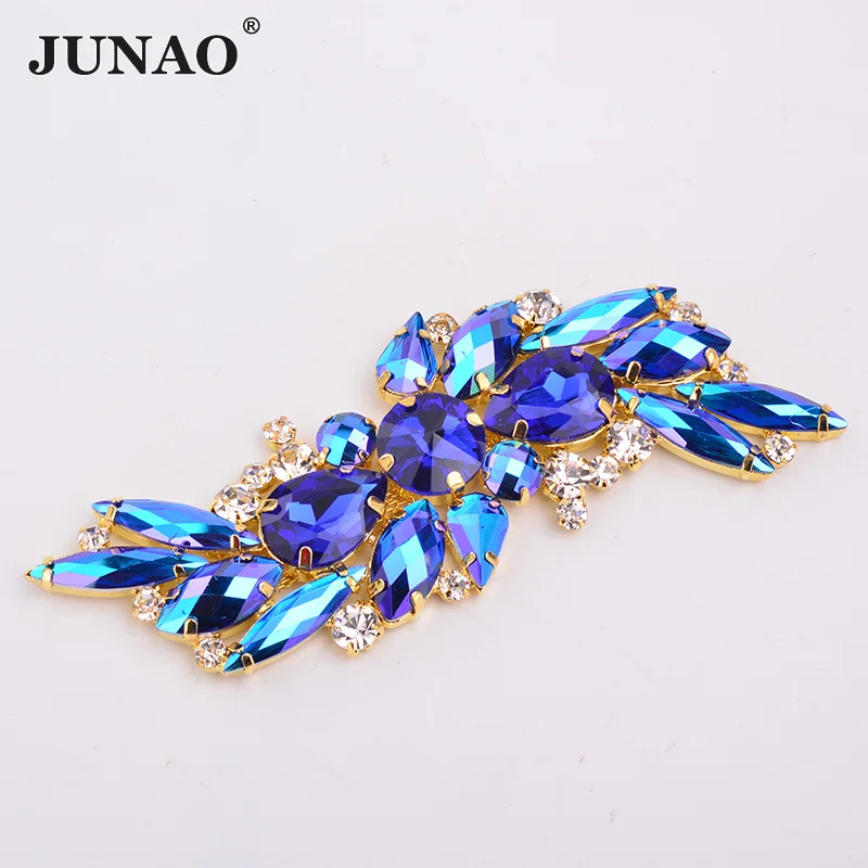 36x72mm Blue AB JUNAO 54x70 мм 7color Кристалл большого размера AB пришить стразы аппликация плоские стразы цветок Пришивные стеклянные стразы овальные камни - Цвет: 36x72mm Blue AB