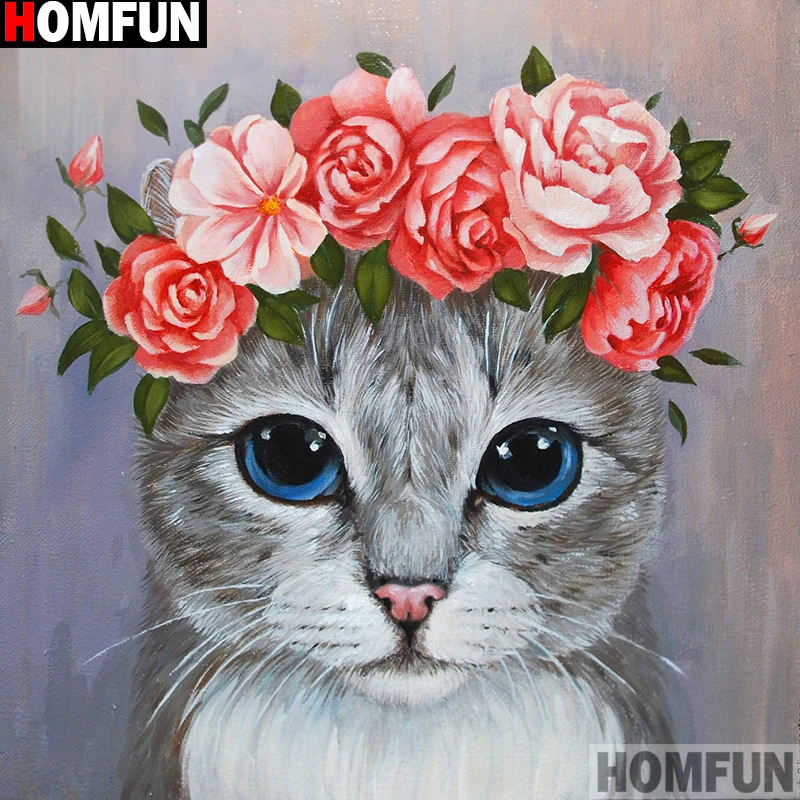 Алмазная живопись HOMFUN Кот картина с квадратными/круглыми стразами 5D сделай сам