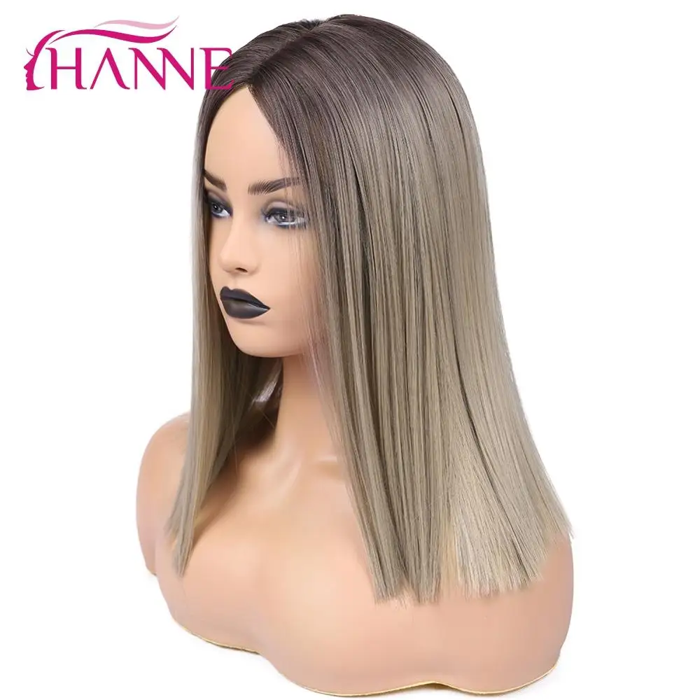HANNE Ombre льняные коричневые/светлые/розовые/коричневые синтетические парики короткие прямые женские парики натуральные парики из высокотемпературного волокна