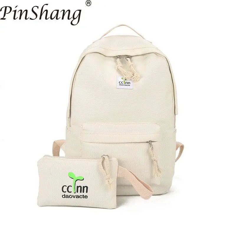 PinShang 2 шт./компл. рюкзак для девочек холщовый с сумкой карандаш студенческий