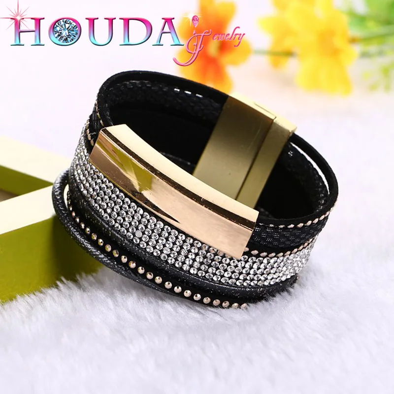 HOUDA модный сплав кожа широкий магнитный браслет многослойные ювелирные изделия
