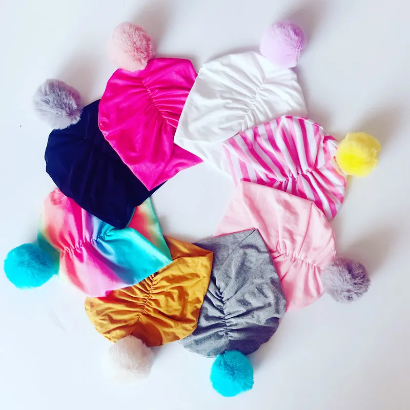 

1pcs 2018 New Arrival Fur Pom Pom Bobble Hat Caps For Children Cap Warm Newbron Kids Knot Beanies Hats Bebe Cotton Cap
