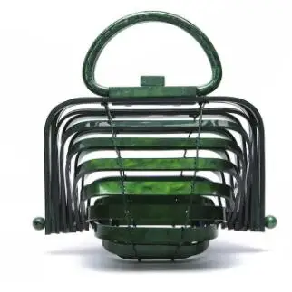 Deep green Акриловые женские сумки, летние пляжные сумки, складные корзины, радужные шикарные полые ПВХ дамские сумочки, маленькие Мини-фонари, жемчужная сумка - Цвет: Deep green