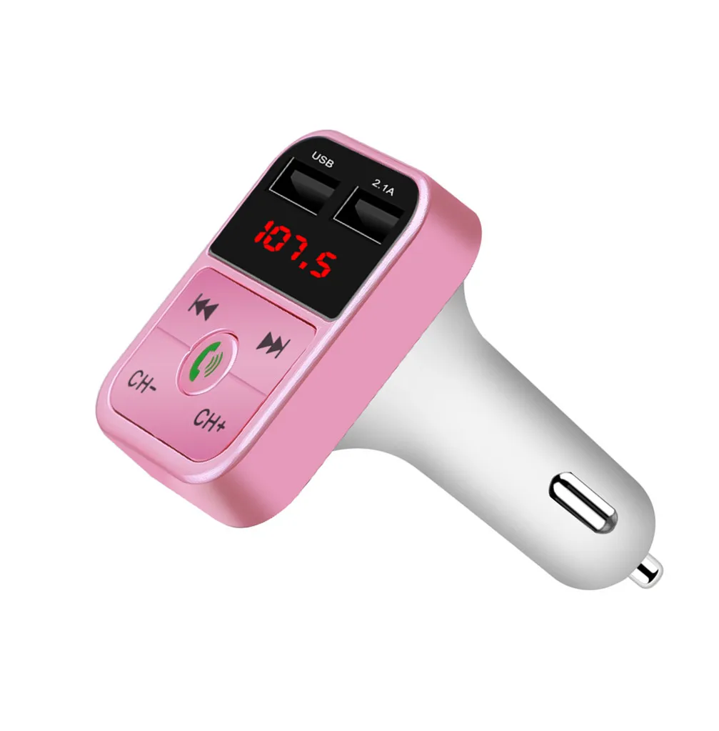 pink Беспроводной fm-передатчик Bluetooth 4,2 Handsfree автомобильный комплект MP3 плеер TF карта U диск AUX с микрофоном 2.1A двойной USB зарядное устройство - Название цвета: pink