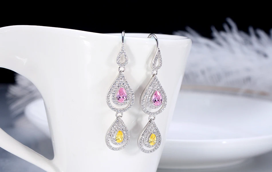 ORSA JEWELS ожерелье и серьги из натурального 925 пробы серебра, наборы для женщин, двойная форма капли воды, AAA CZ романтическое ювелирное изделие SS11