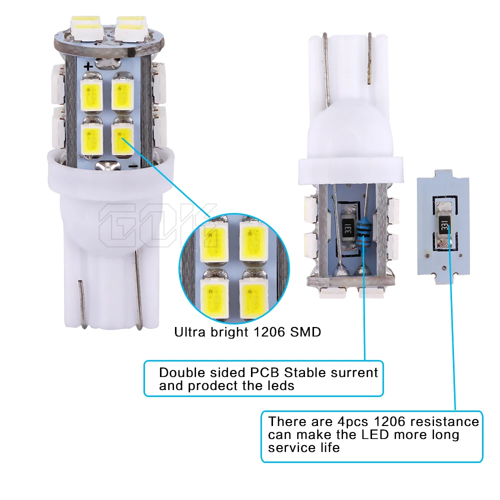 10 шт. Автомобильные светодиодные лампы T10 W5W 194 168 smd 1206 3020|car light|10pcs t10 ledlight bulb |