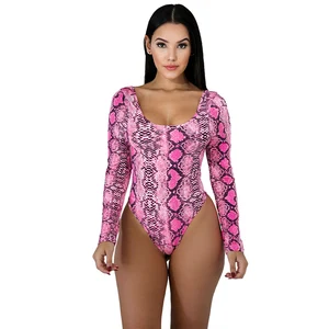 2019 сексуальные женские комбинезоны с принтом, комбинезон с длинным рукавом и принтом змеиной кожи, Лидер продаж, хлопковые облегающие комбинезоны, комбинезоны