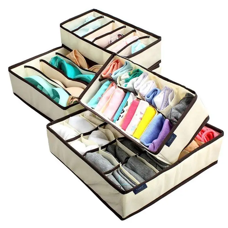 

4Pcs/set Underwear Bra Organizer Foldable Storage Box Drawer Closet Wardrobe Contanier Non-woven Fabric For Scarf Socks Home Use