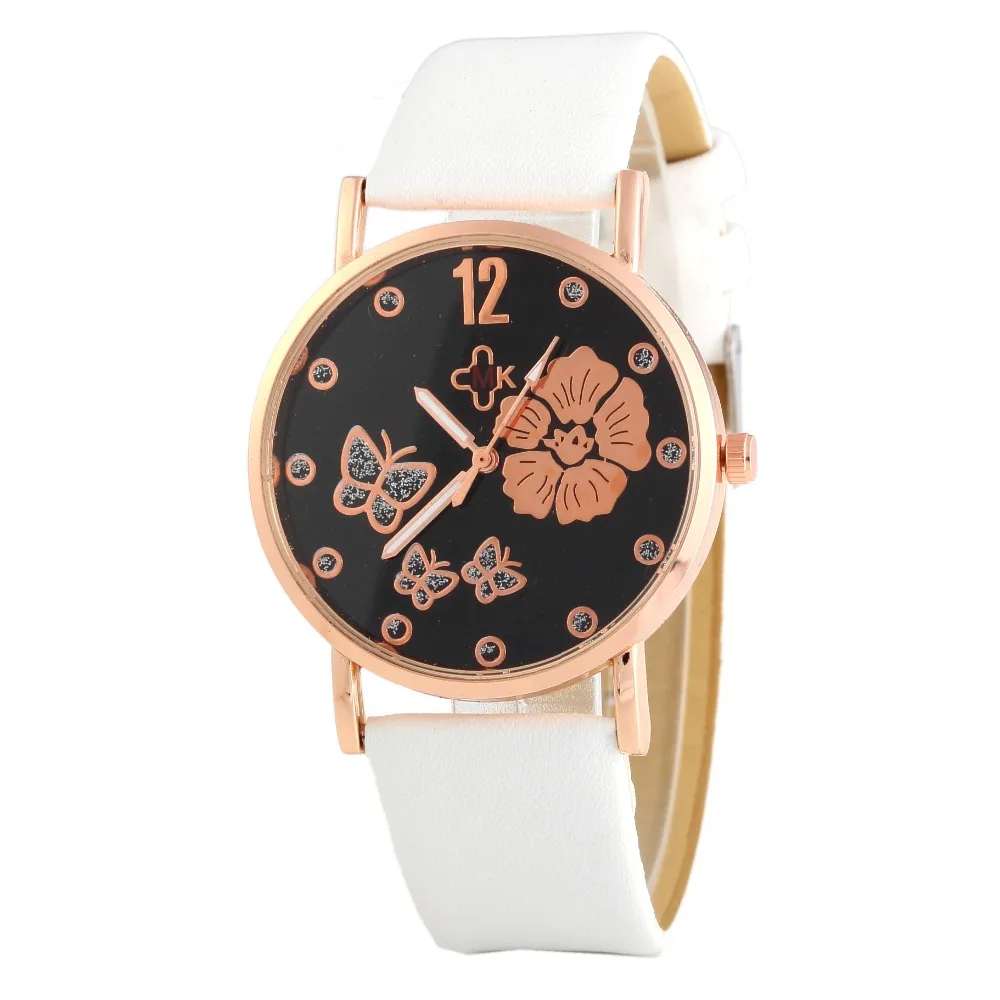 Горячая Мода Роза цветок бабочка женские Часы повседневные светящиеся красивые