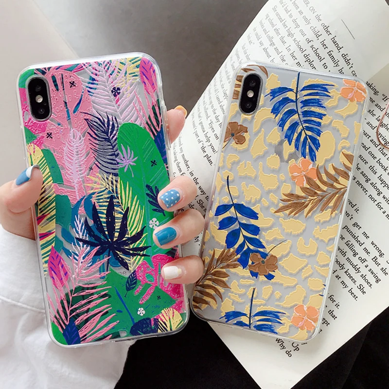 Цветной чехол для телефона с художественными листьями iPhone X 7 8 6 6S Plus XS Max XR