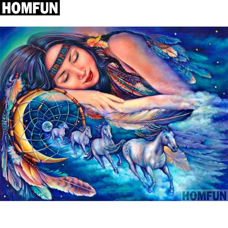 Алмазная 5D картина HOMFUN перо мечты лошади вышивка крестиком из квадратных/круглых