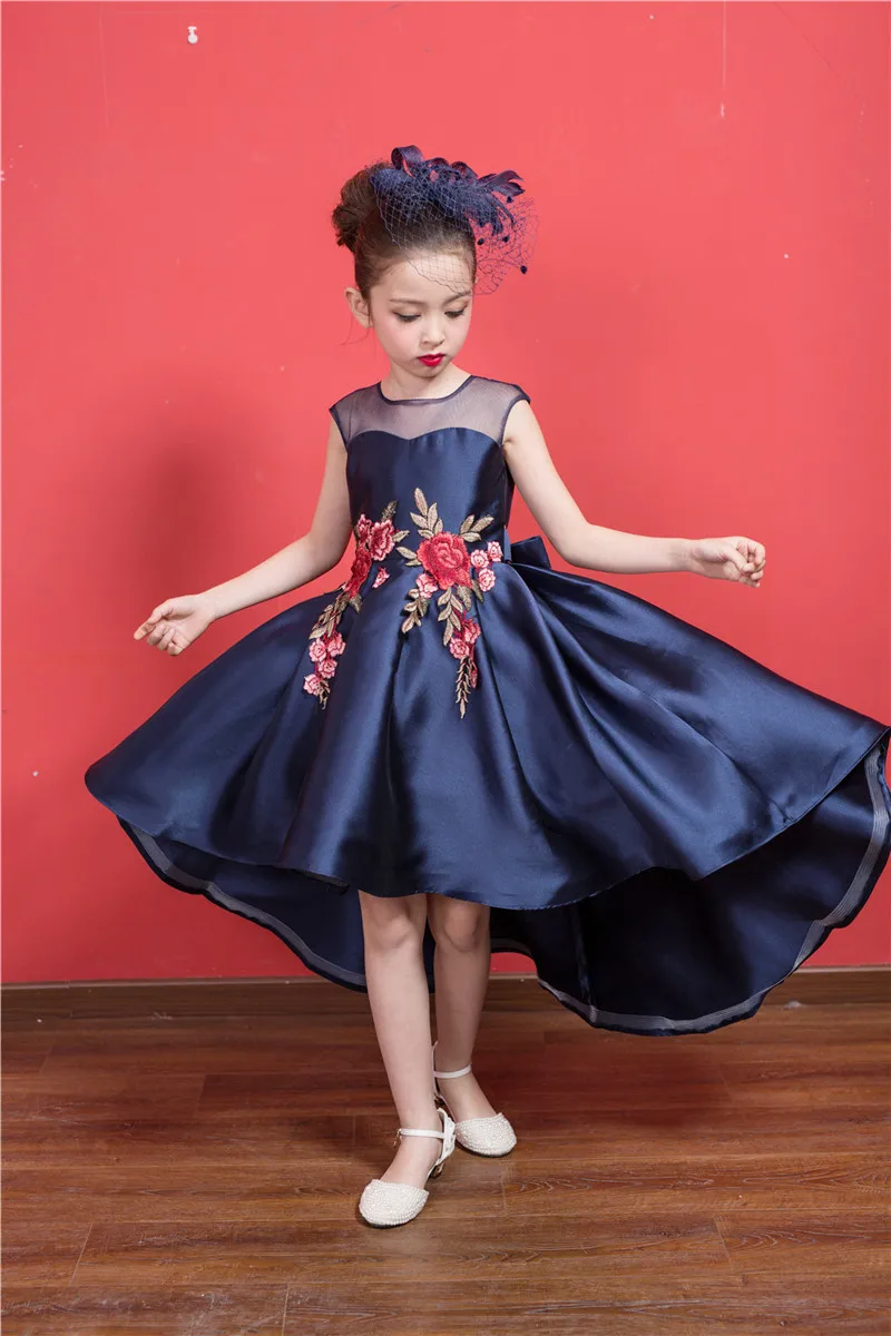 

Flower Girl Dress royal blue flower embroidery Wedding Party Dress 2017 Summer Princess Dresses Clothes Size 3t-10