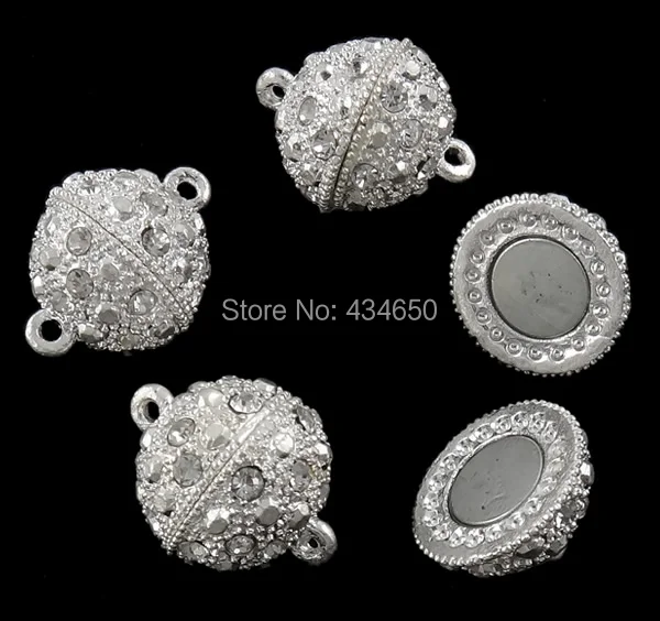 Free shipping!!!Zinc Alloy Magnetic Clasp Personality Round silver color plated with rhinestone nickel lead & cadmium free |