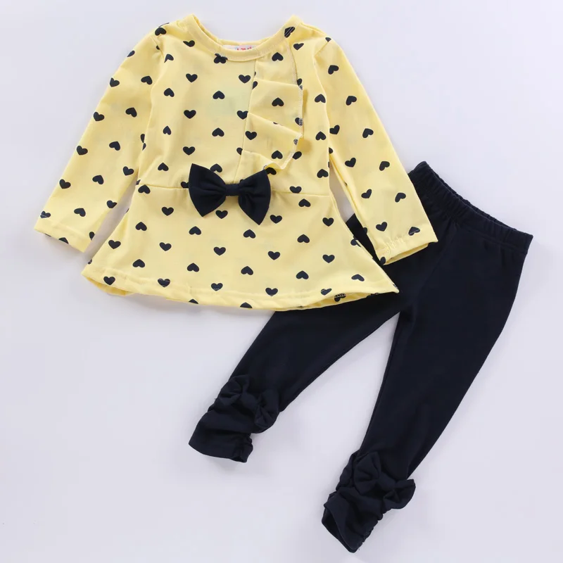 Yellow Одежда для маленьких девочек г. Осенняя футболка+ штаны спортивные костюмы для девочек, рождественские наряды, одежда комплект одежды для детей 2 лет - Цвет: Yellow