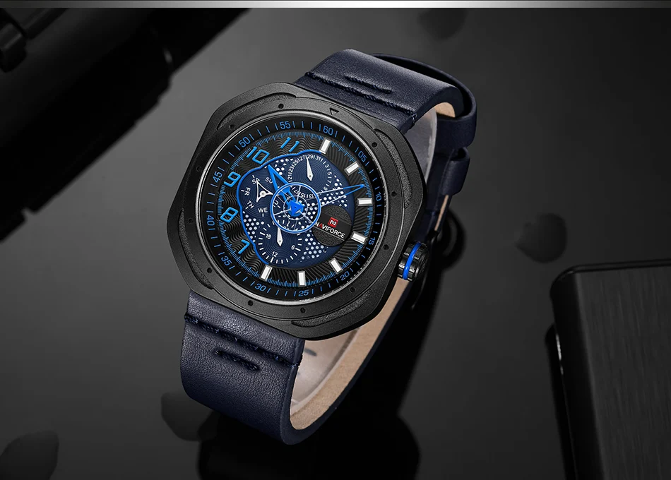 Топ люксовый бренд NAVIFORCE мужские модные спортивные аналоговые Мужские часы из натуральной кожи водонепроницаемые кварцевые наручные часы Masculino