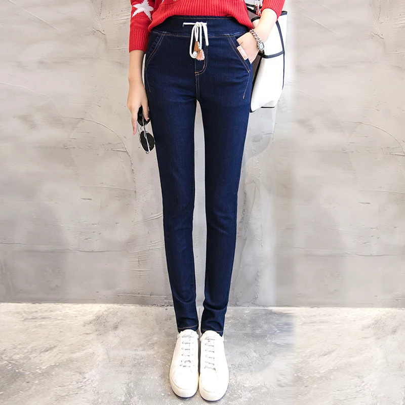Джинсы женские повседневные с высокой талией джинсы узкие джинсовые брюки синие