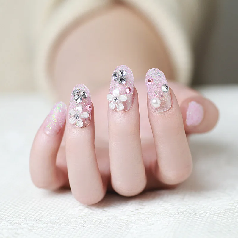24 шт./компл. накладные ногти французские Свадебные цветы дизайн ногтей Акриловые