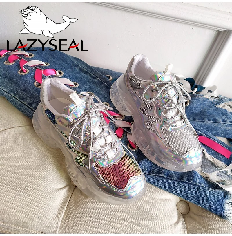 LazySeal/; обувь; женские ботинки; весенняя обувь на шнуровке с прозрачной подошвой; женская обувь на платформе с аппликацией; сетчатые кроссовки для студентов