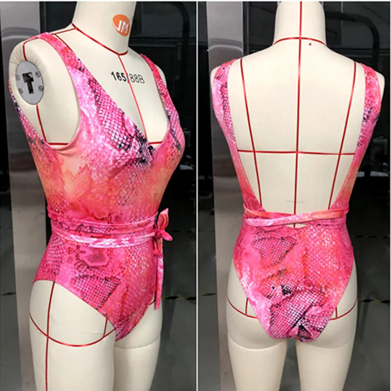 Женский купальник-бикини с открытой спиной красный купальник со змеиным узором