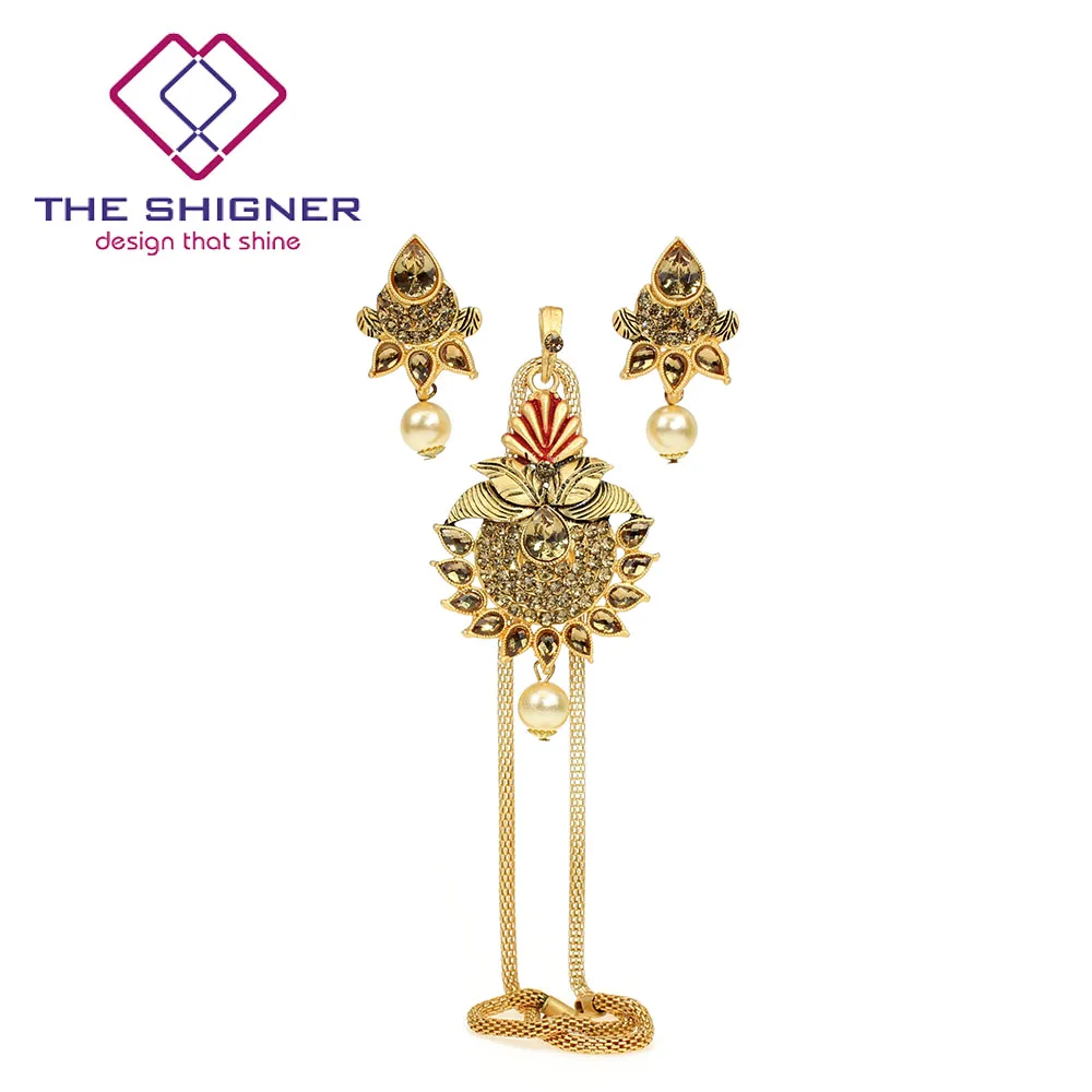 SHIGNER индийский bahuali Mughal Kundan chandali камень жемчуг золотой тон драгоценное свадебное ожерелье серьги набор медальонов