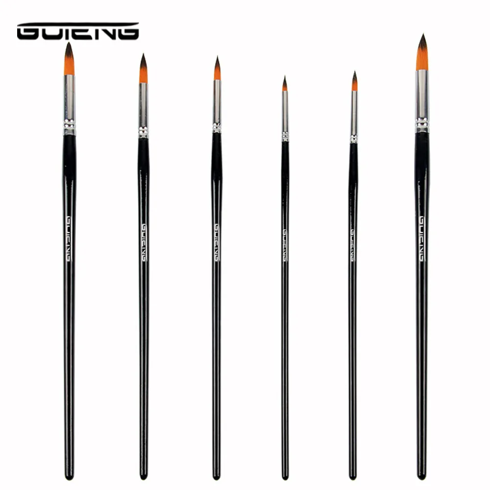 6 шт. Длинные ручки нейлоновые акварельные кисти для рисования гуашь акриловая