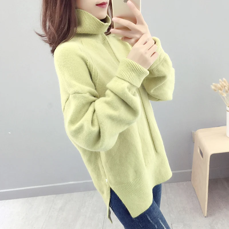 

Autumn Winter Women Sweater 2019 New Long Sleeve Loose Big Size Turtleneck Knitted Pullover Thick Warm Sweater Women Tops CM1023