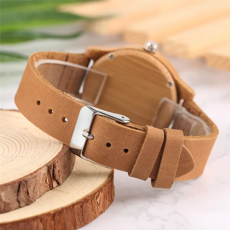 Уникальный римскими цифрами гладкой Дизайн Для женщин наручные часы бамбука