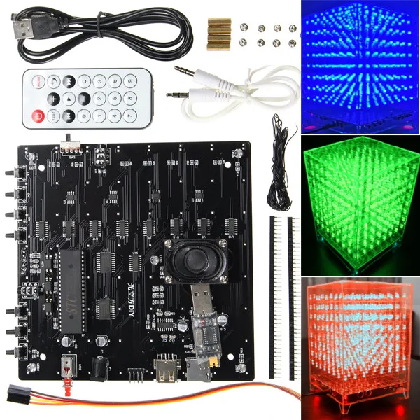 DIY 8x8x8 RGB LED 3D Light Cube Kit MP3 Music Spectrum Electronic Display Kit