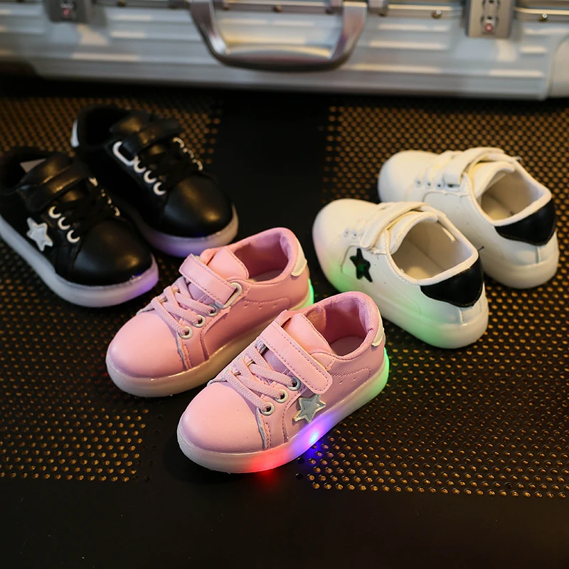 Children Shoes With Light Chaussure Led Enfant Весна Осень Новые Звезды Водить Девочек Спорт Дышащие