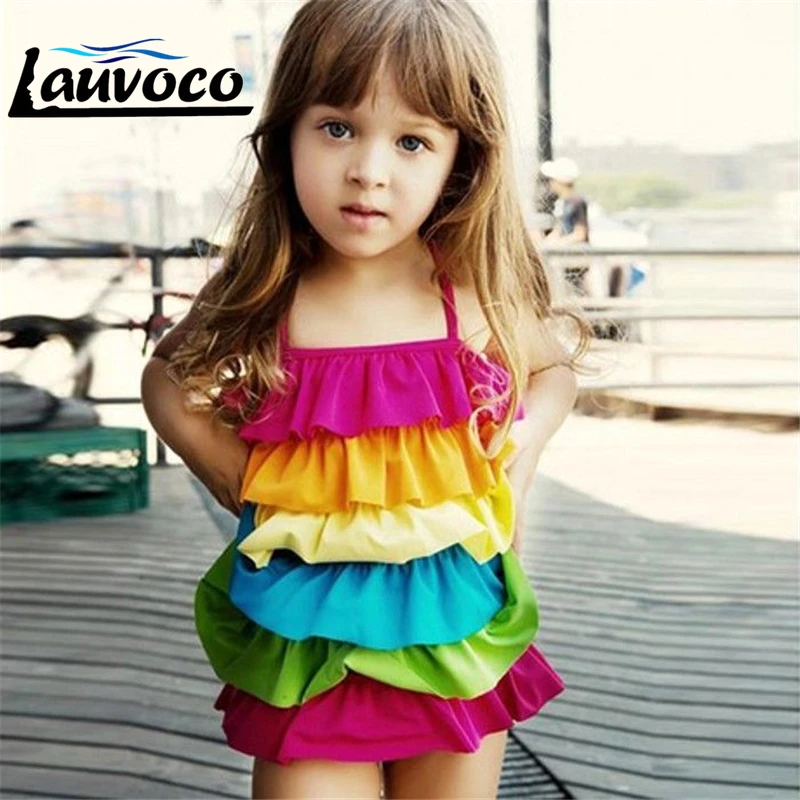 Плиссированная Радужная детская одежда для купания цельнокроеный летний