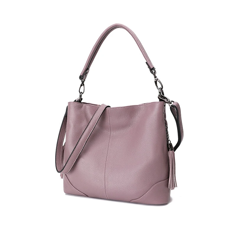 light purple Мягкая кожаная сумка с кисточками, женская сумка через плечо из натуральной кожи, женские повседневные сумки через плечо из натуральной воловьей кожи A414 - Цвет: light purple
