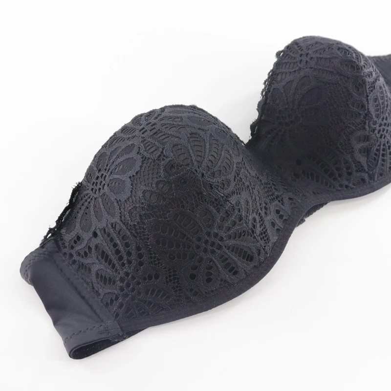 Women Lace Push Up Bra Strapless Invisible Padded Bralette Sexy Half Cup Underwear Intimates Large Size 90-105B