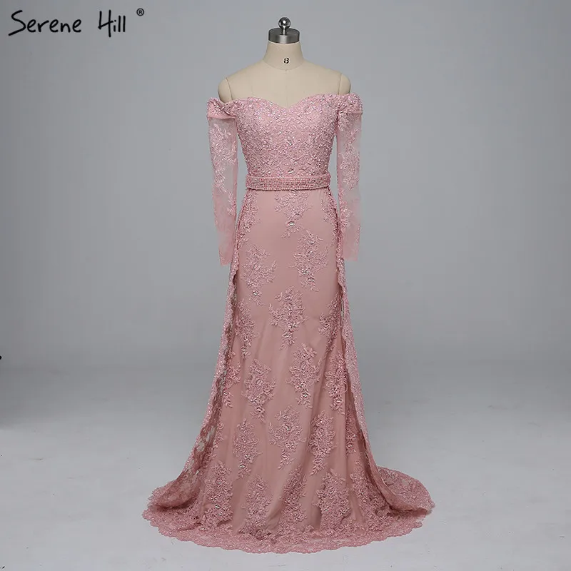 Темно синие прозрачные вечерние платья с длинным рукавом и юбкой годе 2020