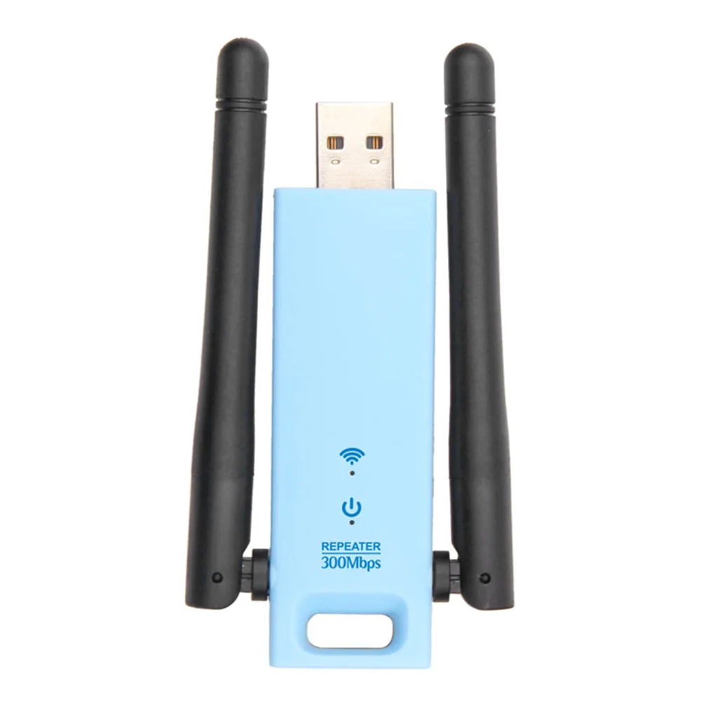 Беспроводной удлинитель сигнала 300 Мбит/с USB Wi Fi усилитель две антенны синий с